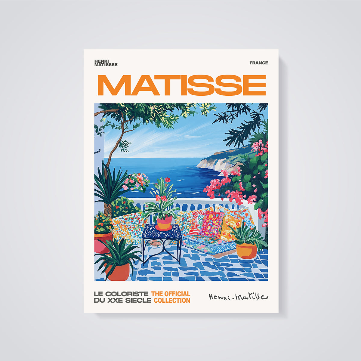 Matisse Balcony Ocean View Print unframed on a grey background