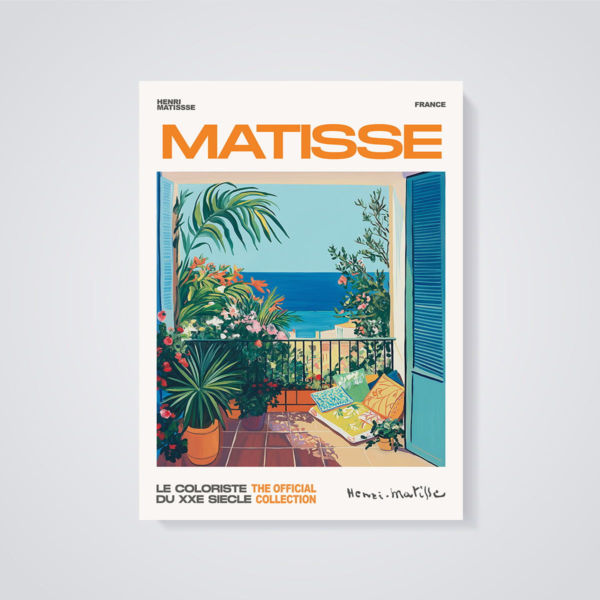 Matisse Balcony Sea View Print unframed on a grey background