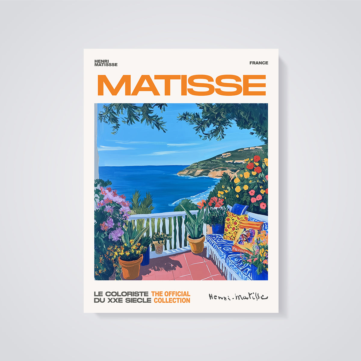 Matisse Balcony Seascape Print unframed on a grey background