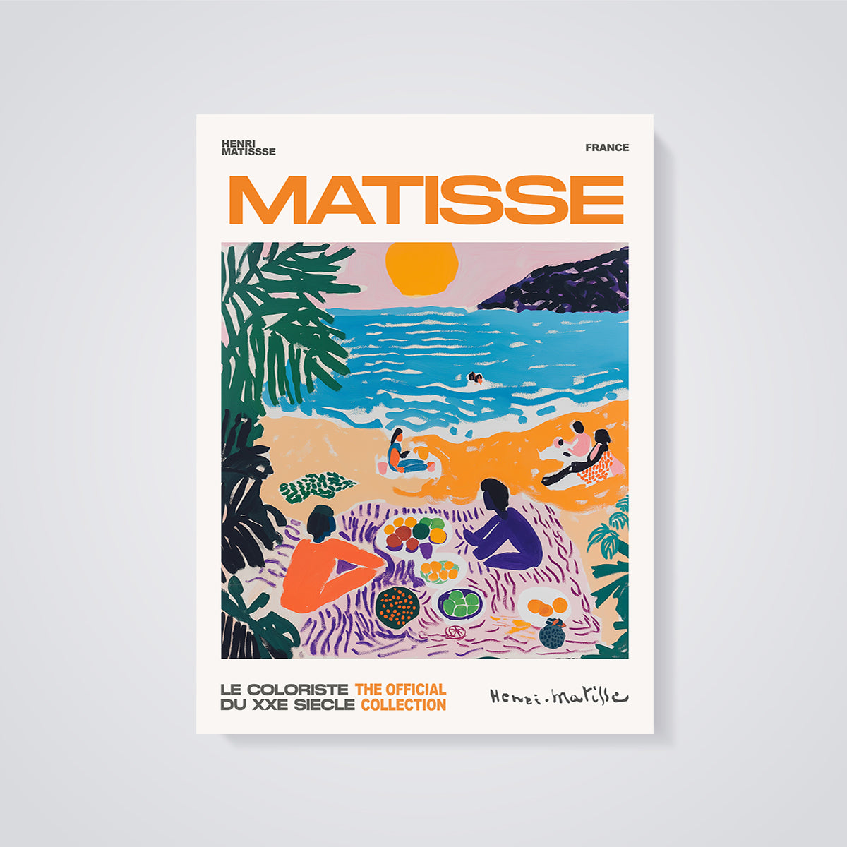 Matisse Beach Picnic Print unframed on a grey background
