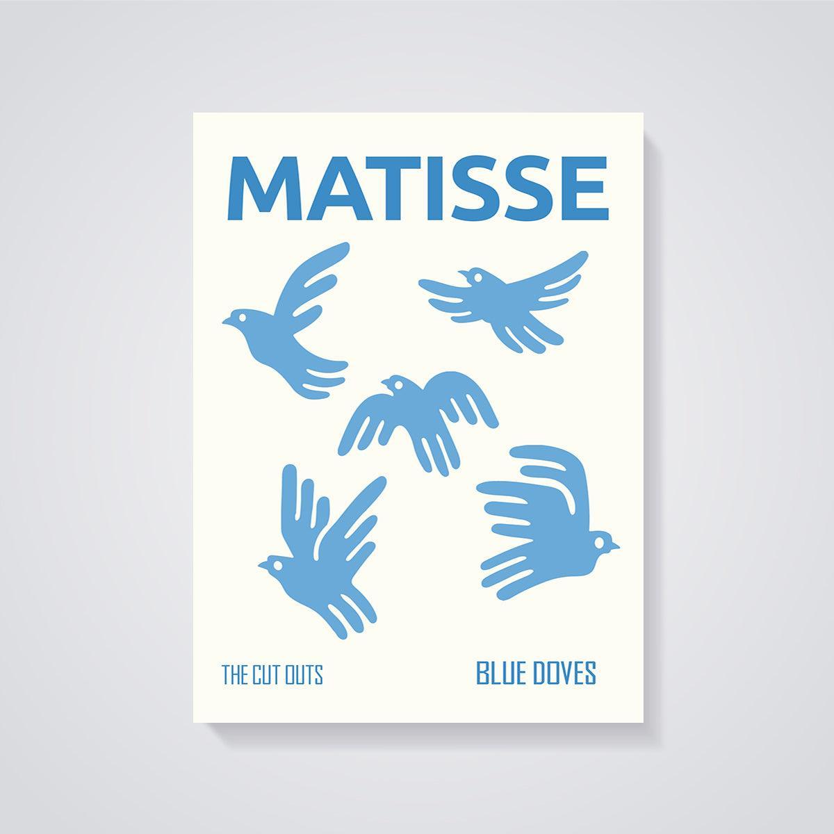 Matisse Blue Doves Print unframed on a grey background