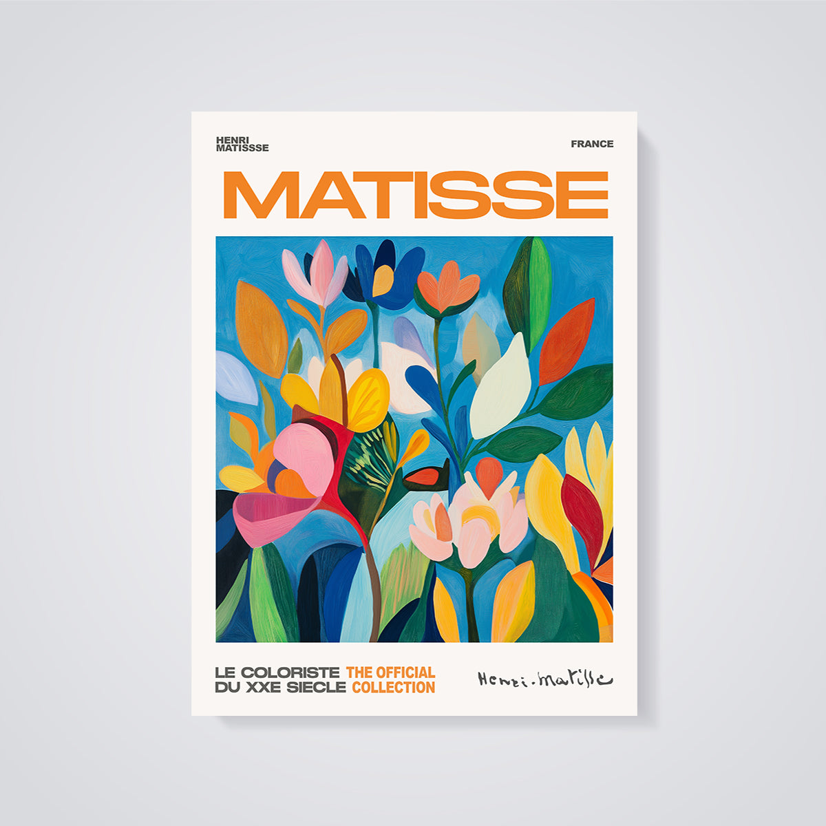 Matisse Colorful Abstract Floral Print unframed on a grey background