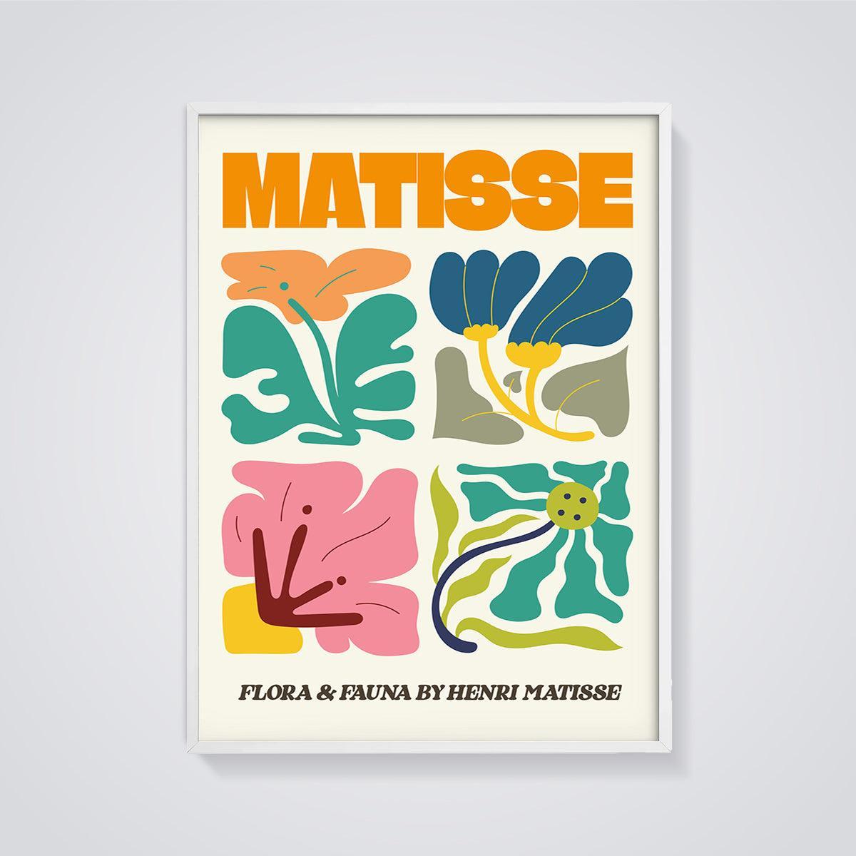 Matisse Flora & Fauna Abstract Print framed in white on a grey background