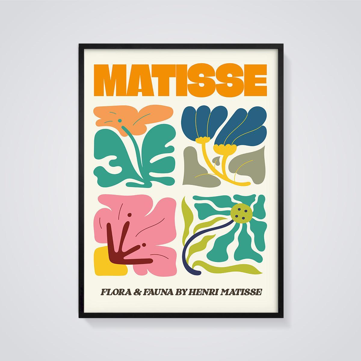 Matisse Flora & Fauna Abstract Print framed in black on a grey background
