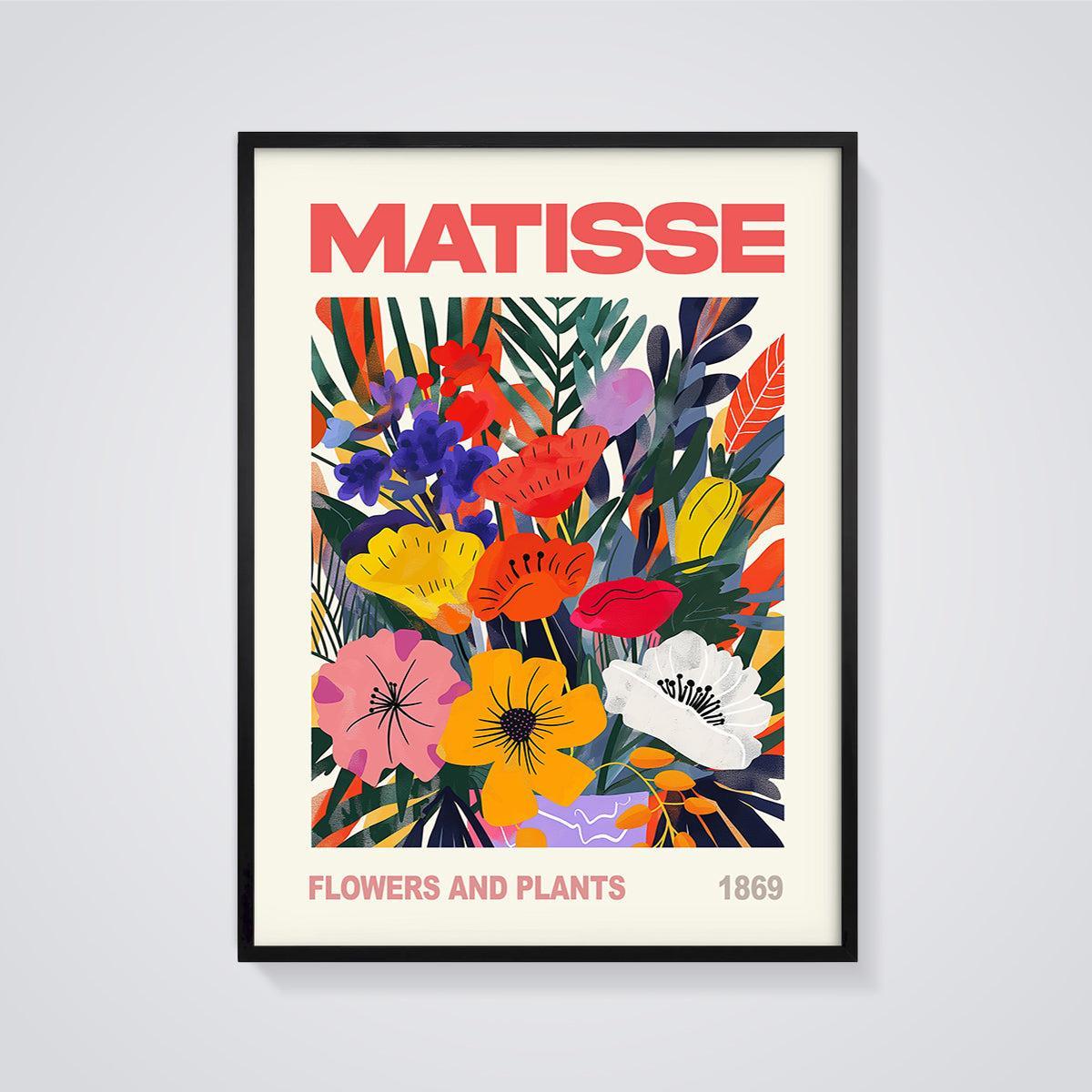 Matisse Flowers and Plants Print framed in black on a grey background