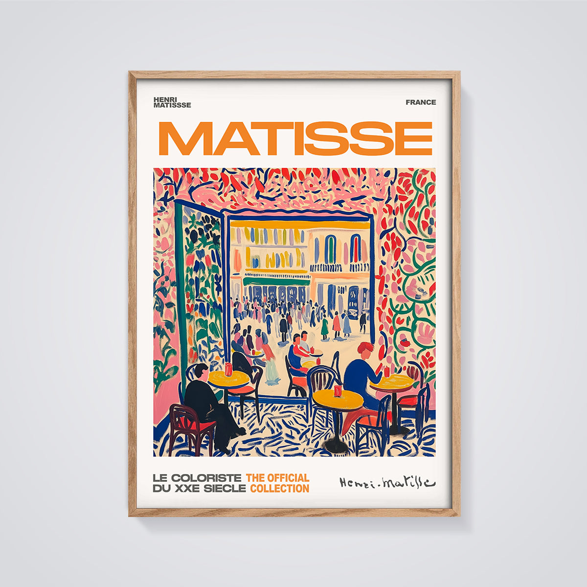Matisse France Cafe Print framed in oak on a grey background