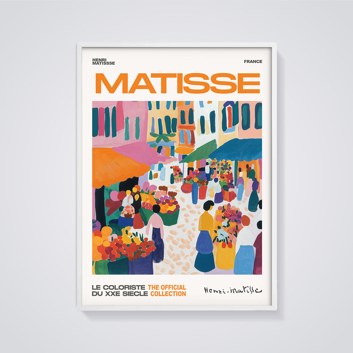 Matisse France Market Print Aesthetic framed in white on a grey background