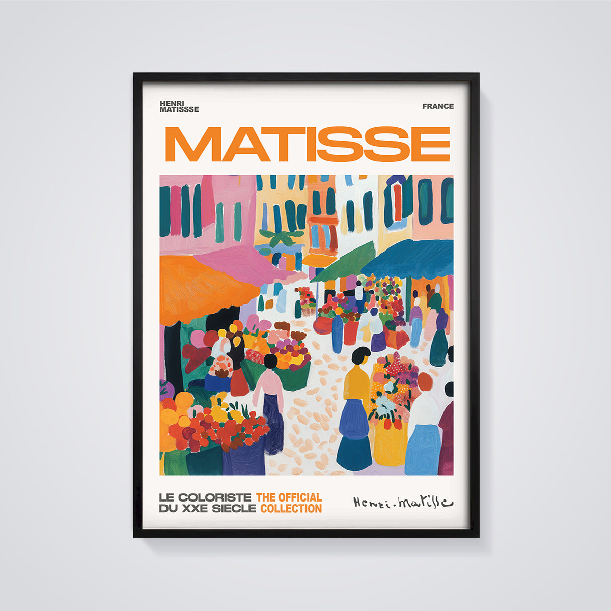 Matisse France Market Print Aesthetic framed in black on a grey background