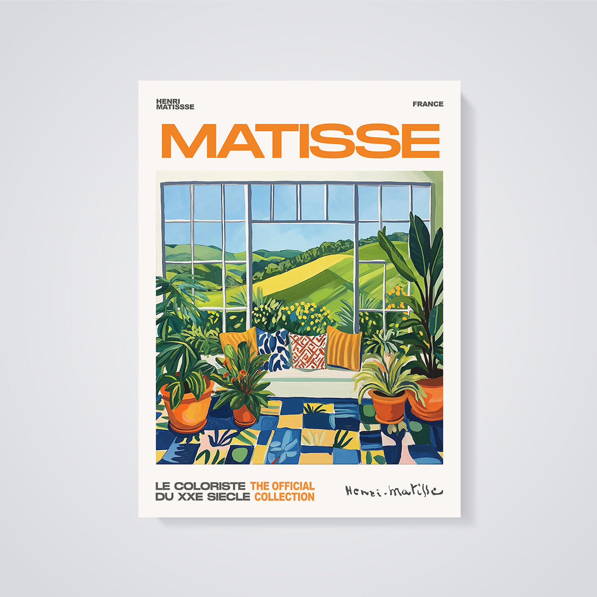 Matisse French Window View Print unframed on a grey background
