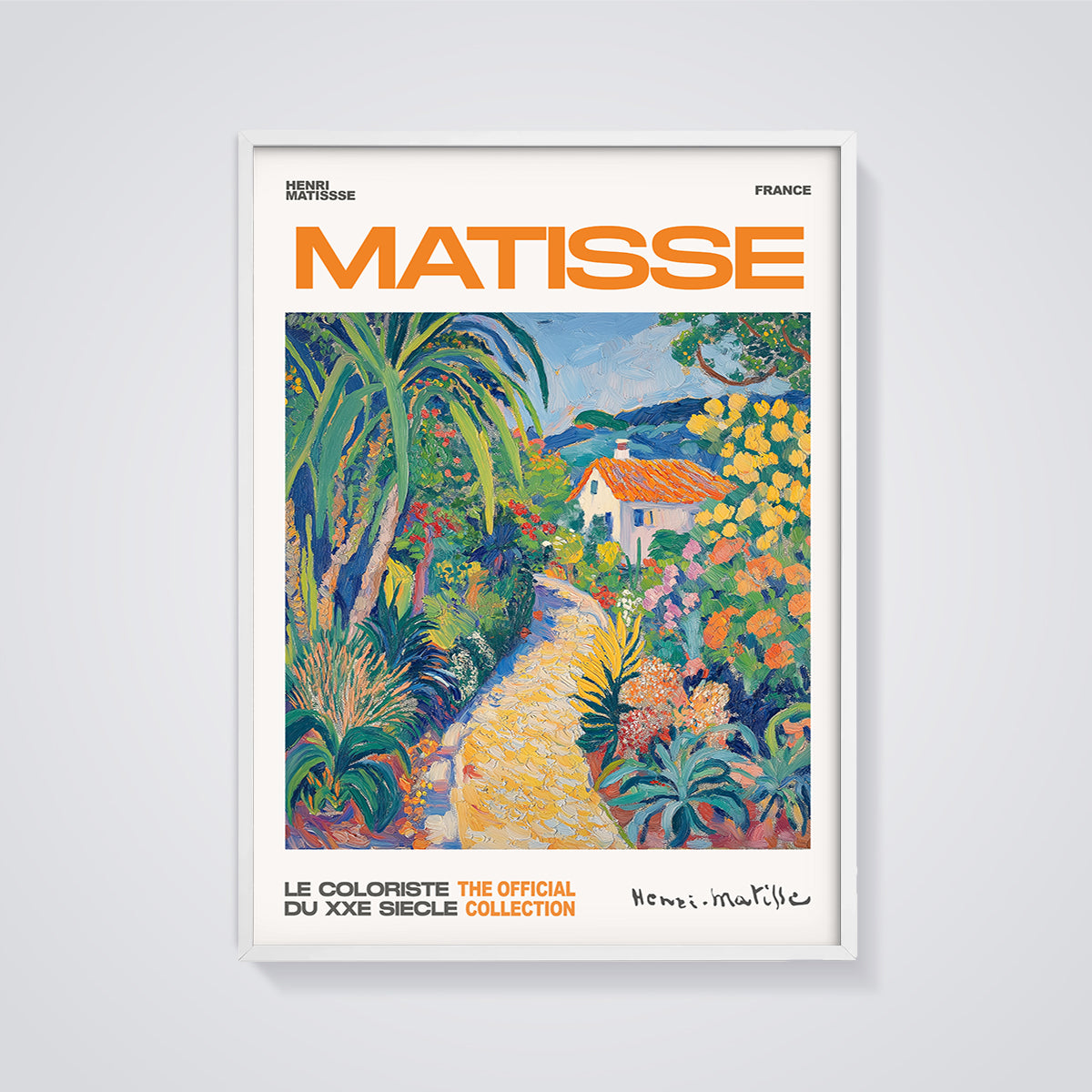 Matisse Garden Path House Print framed in white on a grey background