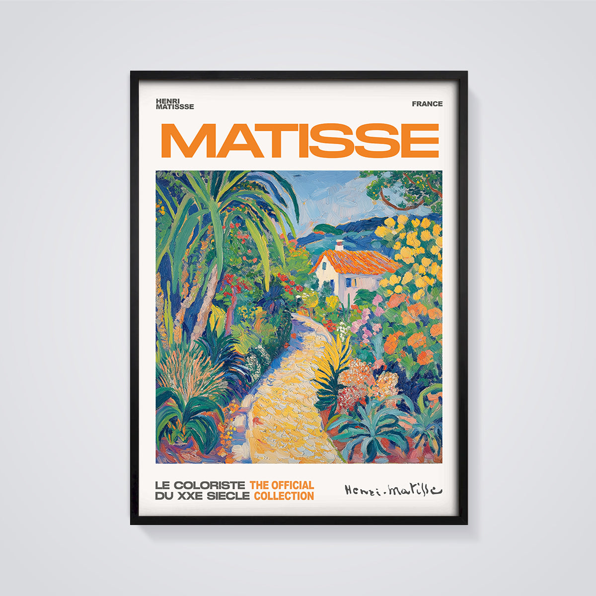Matisse Garden Path House Print framed in black on a grey background