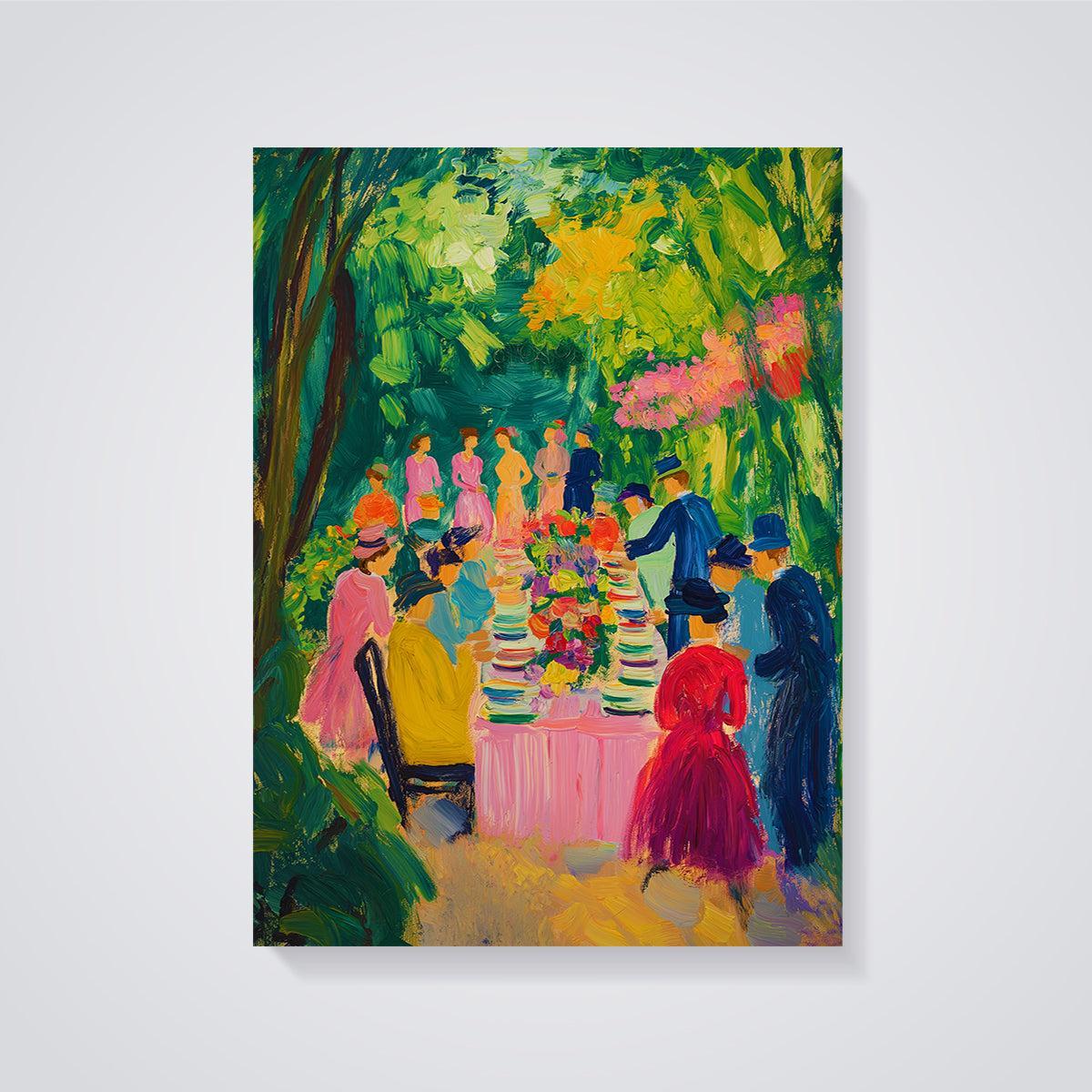 Vibrant Garden Party Print Poster unframed on a grey background