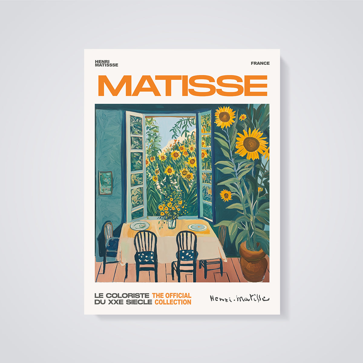 Matisse Interior Sunflowers Print unframed on a grey background