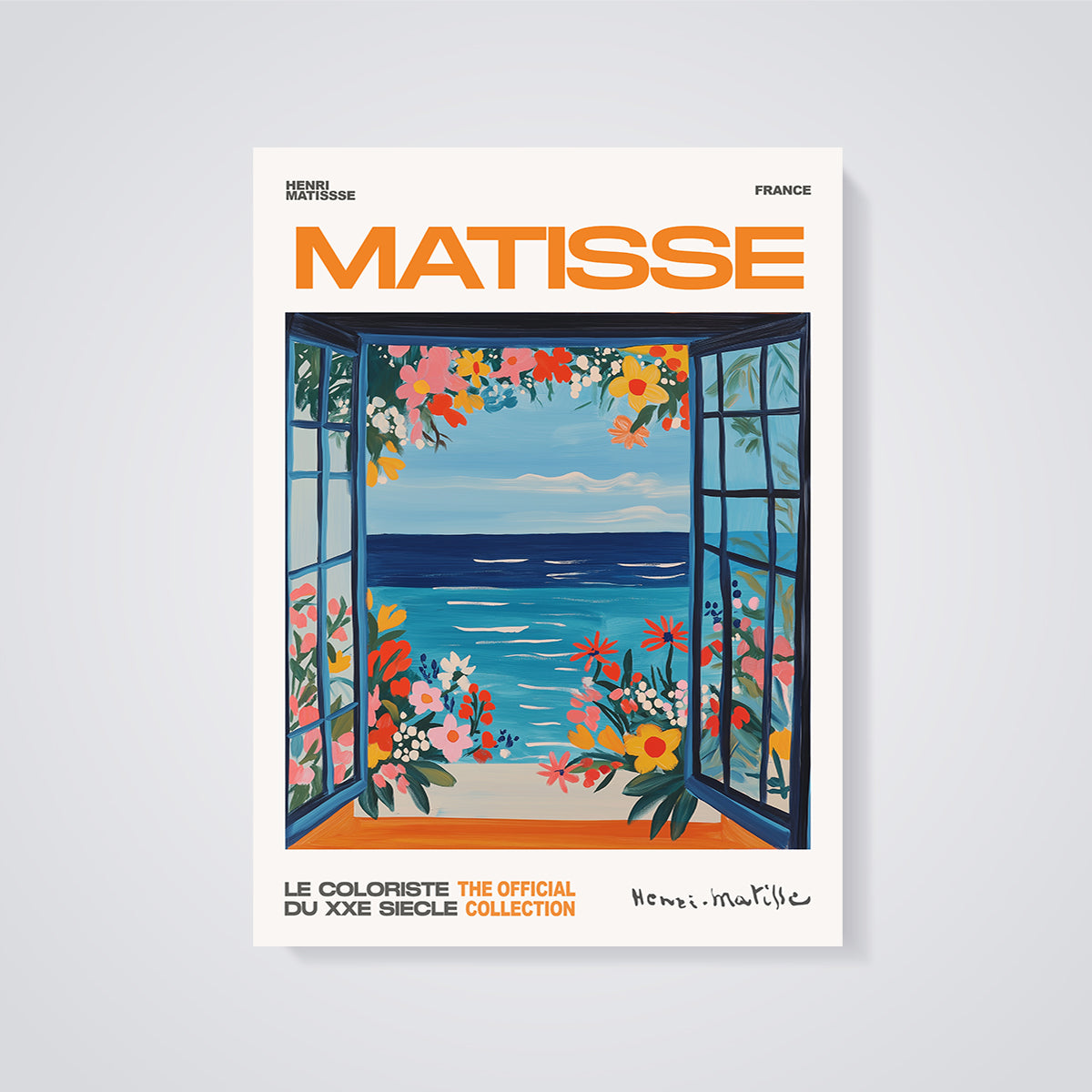 Matisse Open Window Flowers Print unframed on a grey background