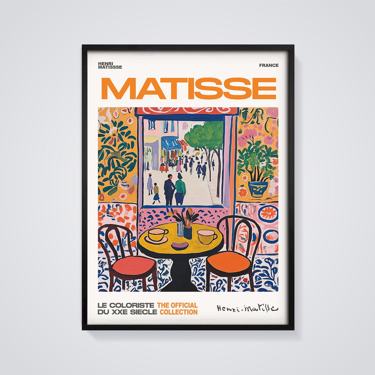 Matisse Open Window Print Aesthetic framed in black on a grey background