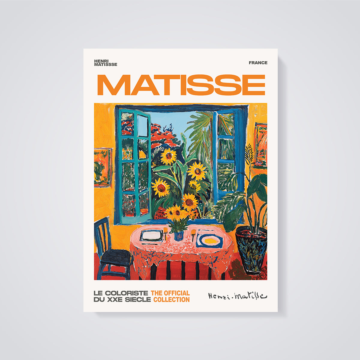 Matisse Open Window Sunflowers Print unframed on a grey background