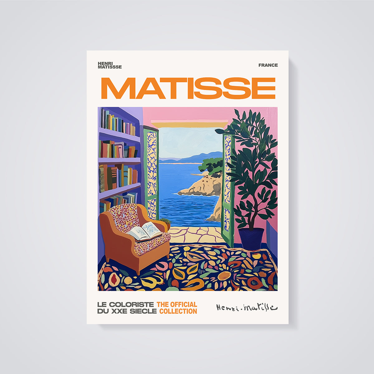 Matisse Sea View Interior Print unframed on a grey background