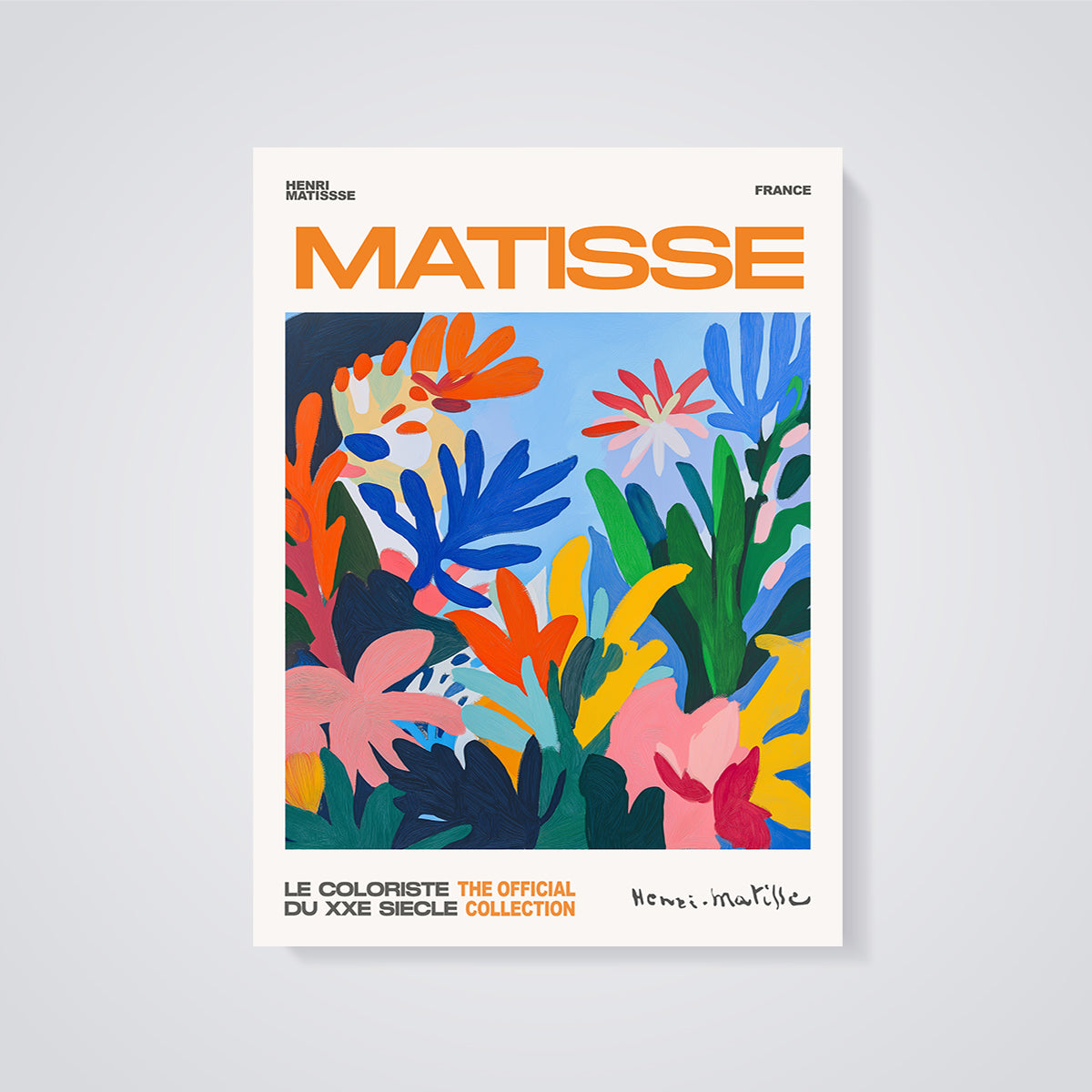 Matisse Vibrant Botanical Print unframed on a grey background