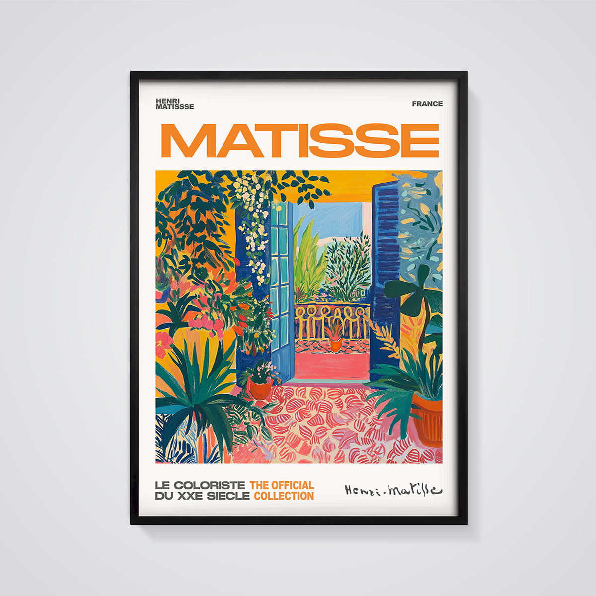 Matisse Window Garden Print framed in black on a grey background
