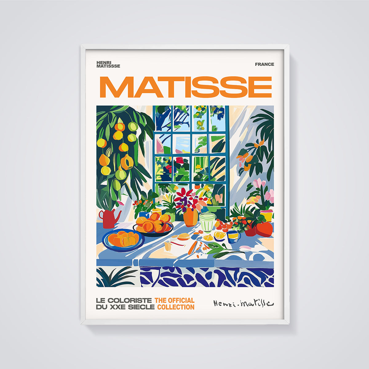 Matisse Window Still Life Print Aesthetic framed in white on a grey background