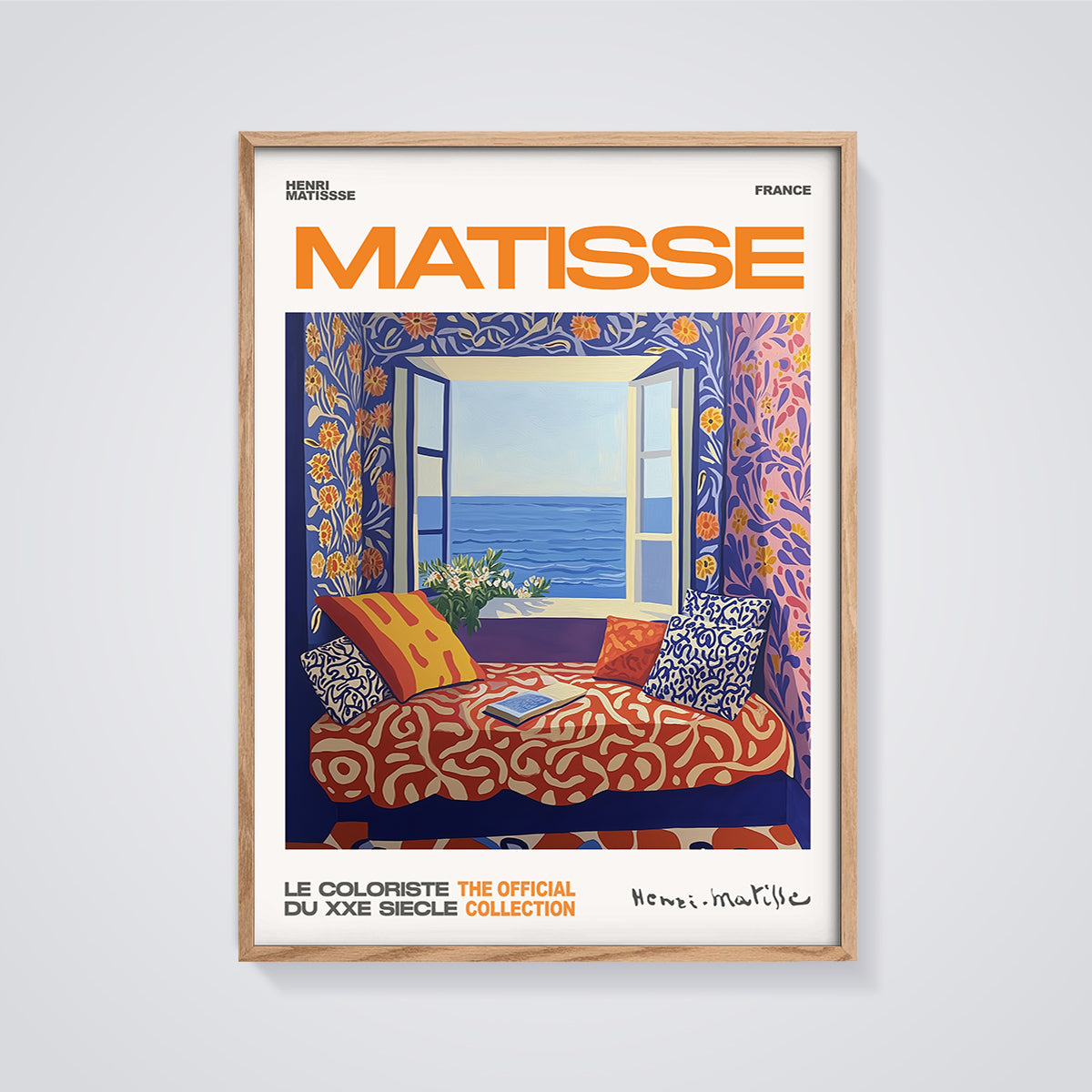 Matisse Window View Collection Print framed in oak on a grey background