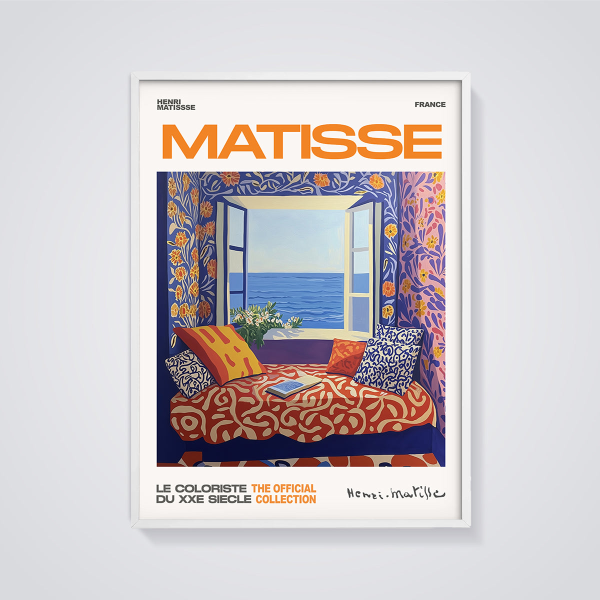 Matisse Window View Collection Print framed in white on a grey background