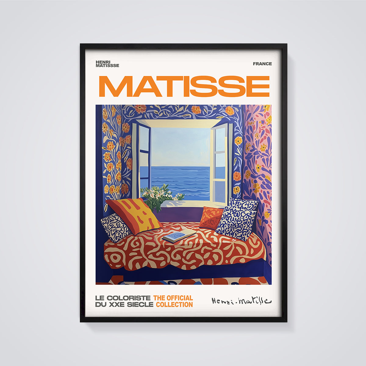Matisse Window View Collection Print framed in black on a grey background