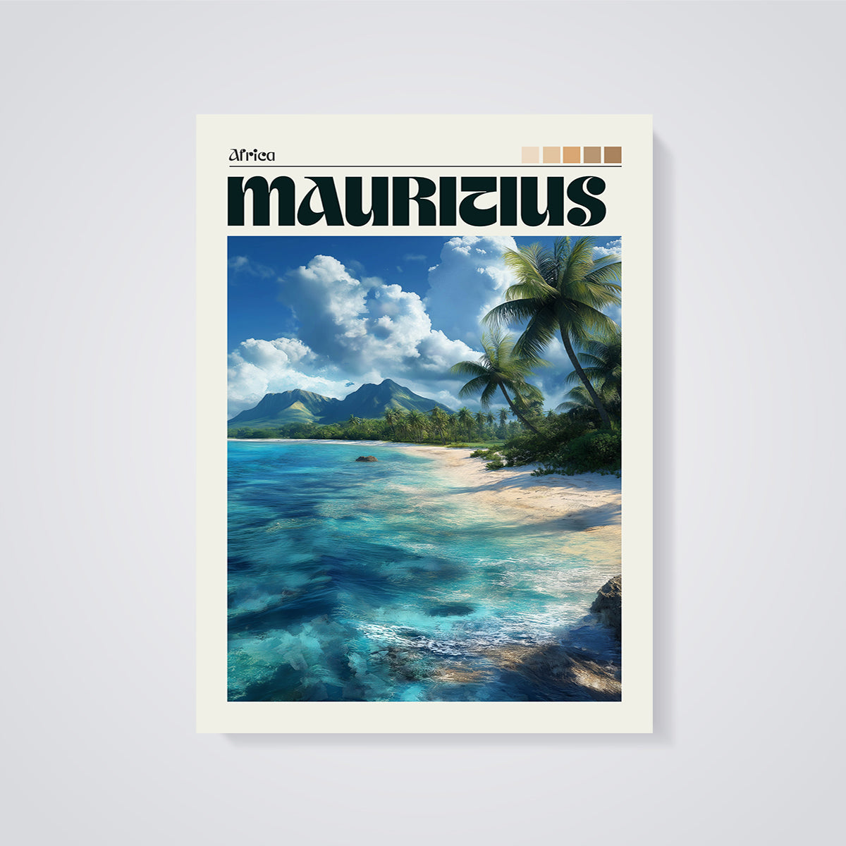 Mauritius Beach Paradise Print unframed on a grey background