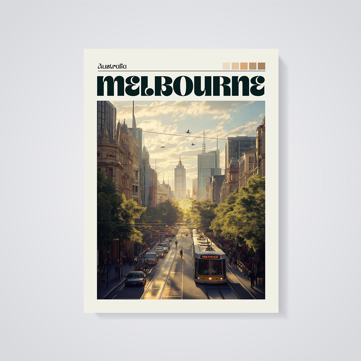 Melbourne City Tram Print unframed on a grey background