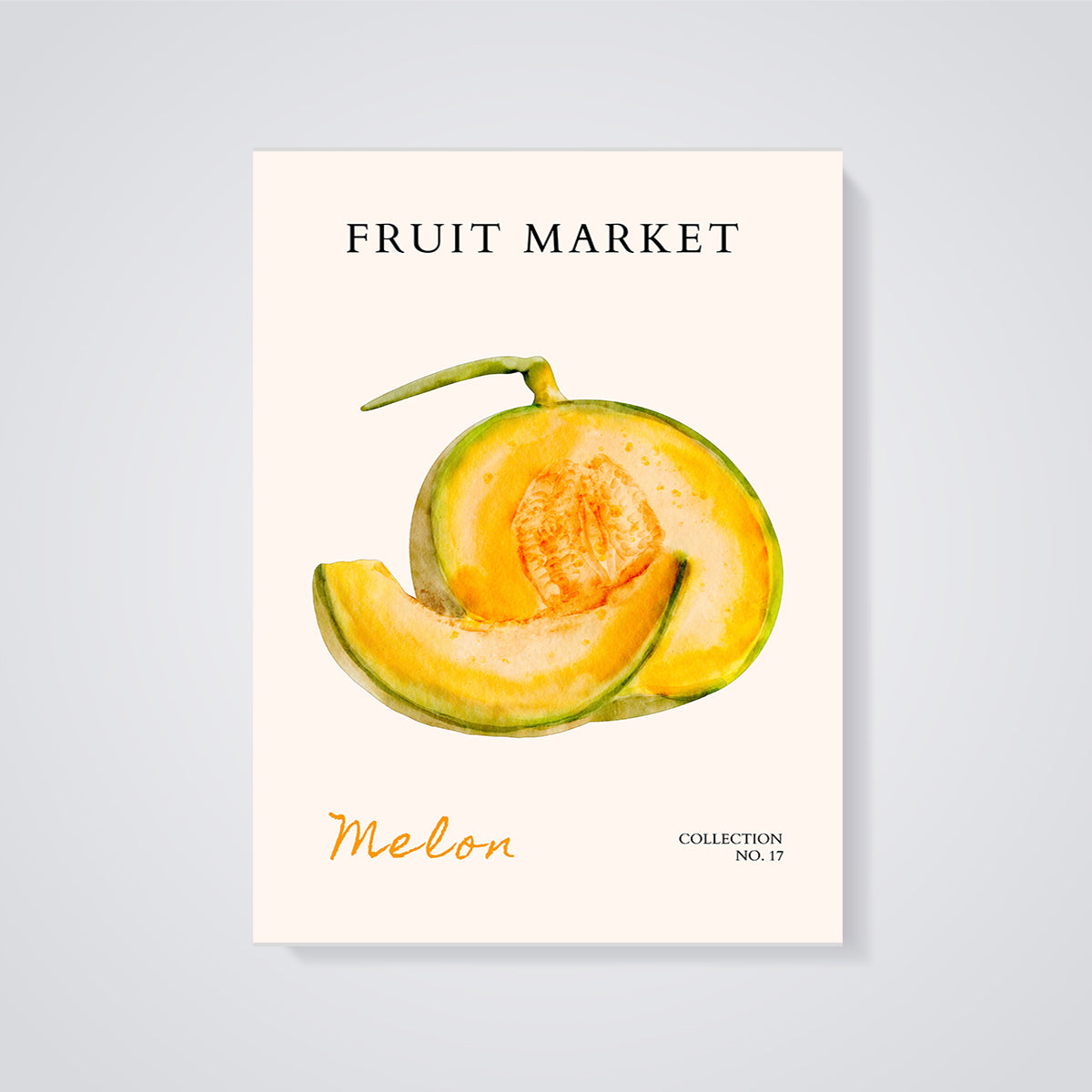 Melon Fruit Market Print unframed on a grey background
