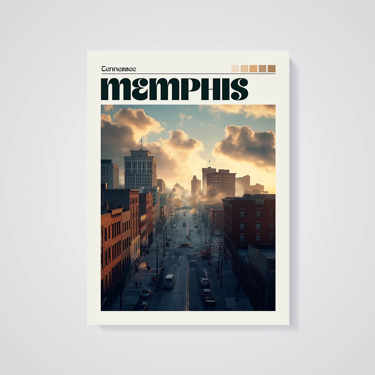 Memphis Tennessee City Street Print unframed on a grey background