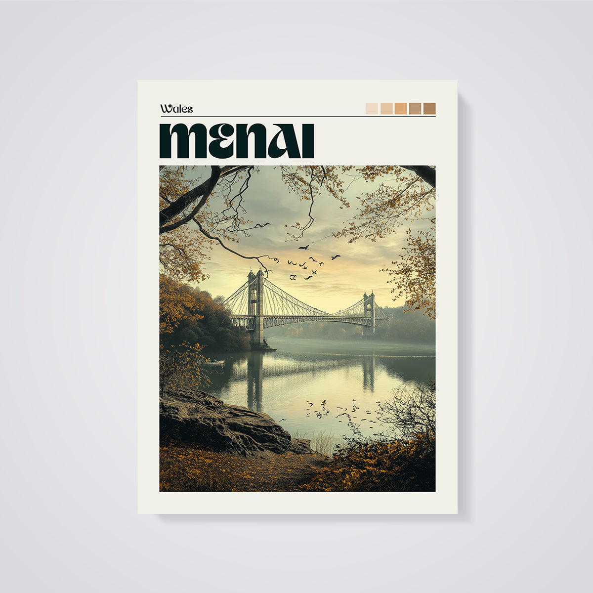 Menai Suspension Bridge Print unframed on a grey background