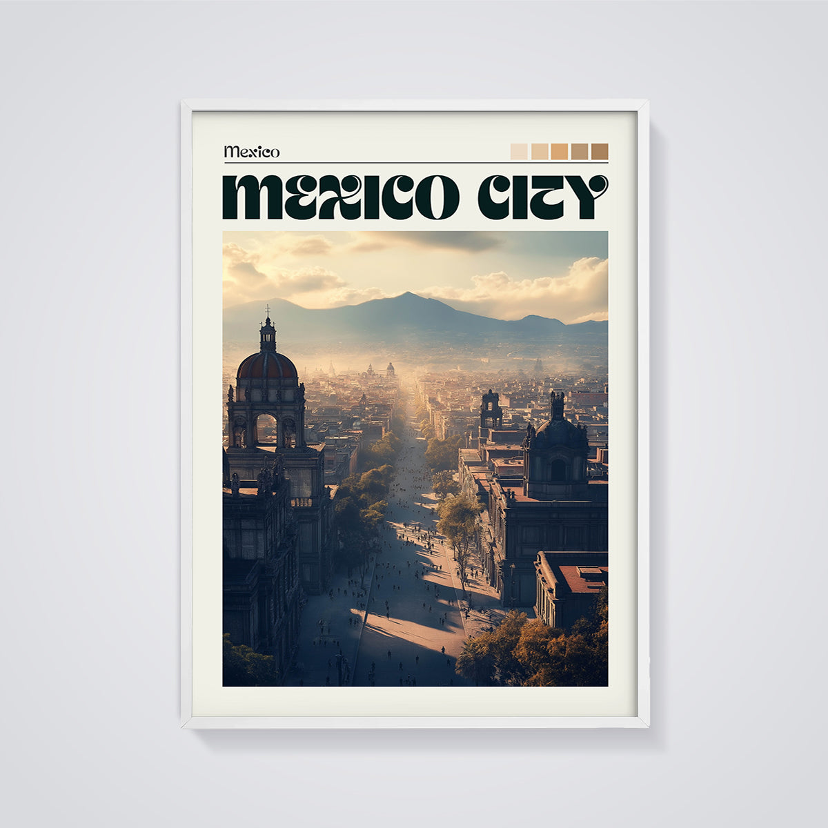 Mexico City Travel Print framed in white on a grey background