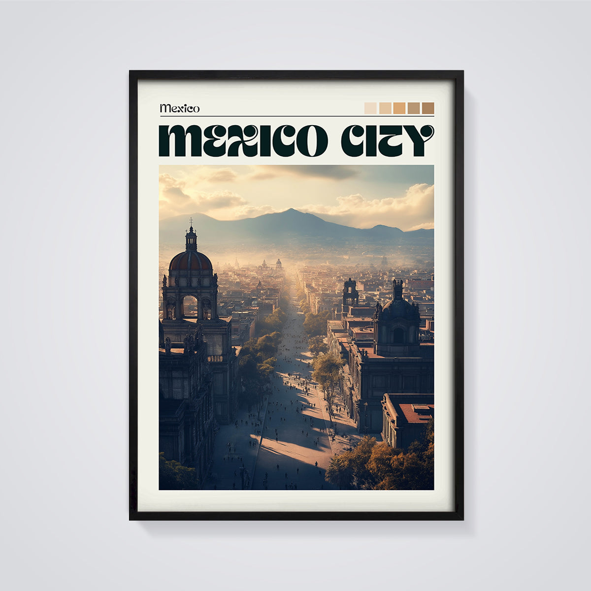 Mexico City Travel Print framed in black on a grey background