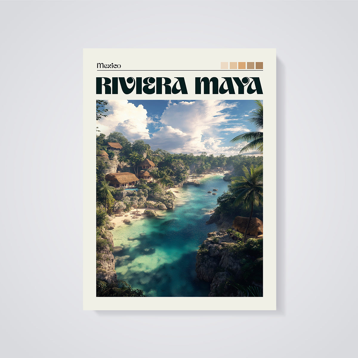 Mexico Riviera Maya Lagoon Print unframed on a grey background