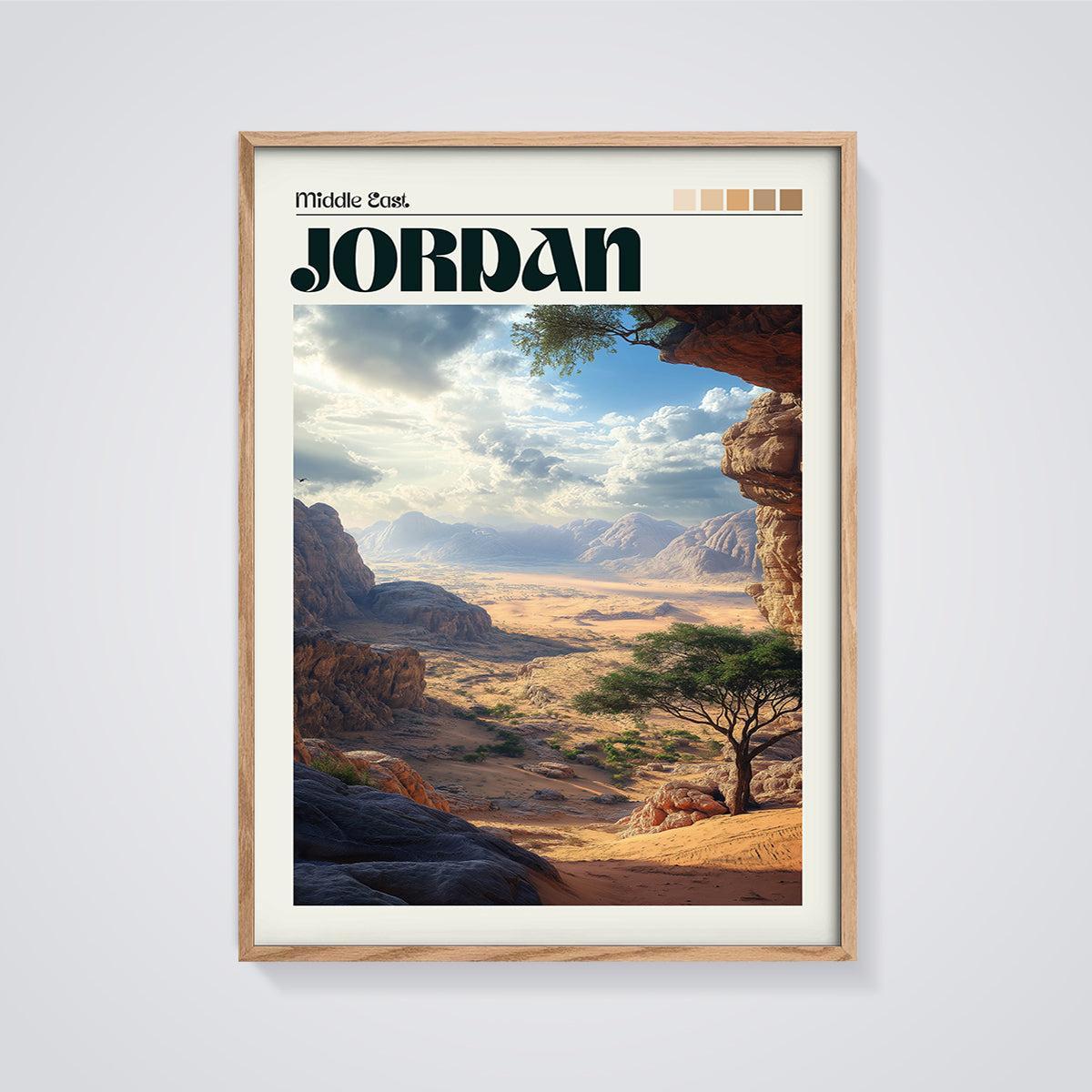 Middle East Jordan Desert Print framed in oak on a grey background