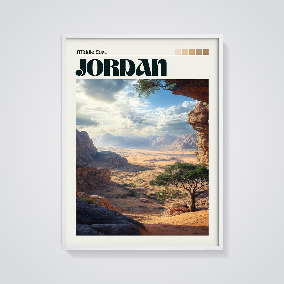 Middle East Jordan Desert Print framed in white on a grey background
