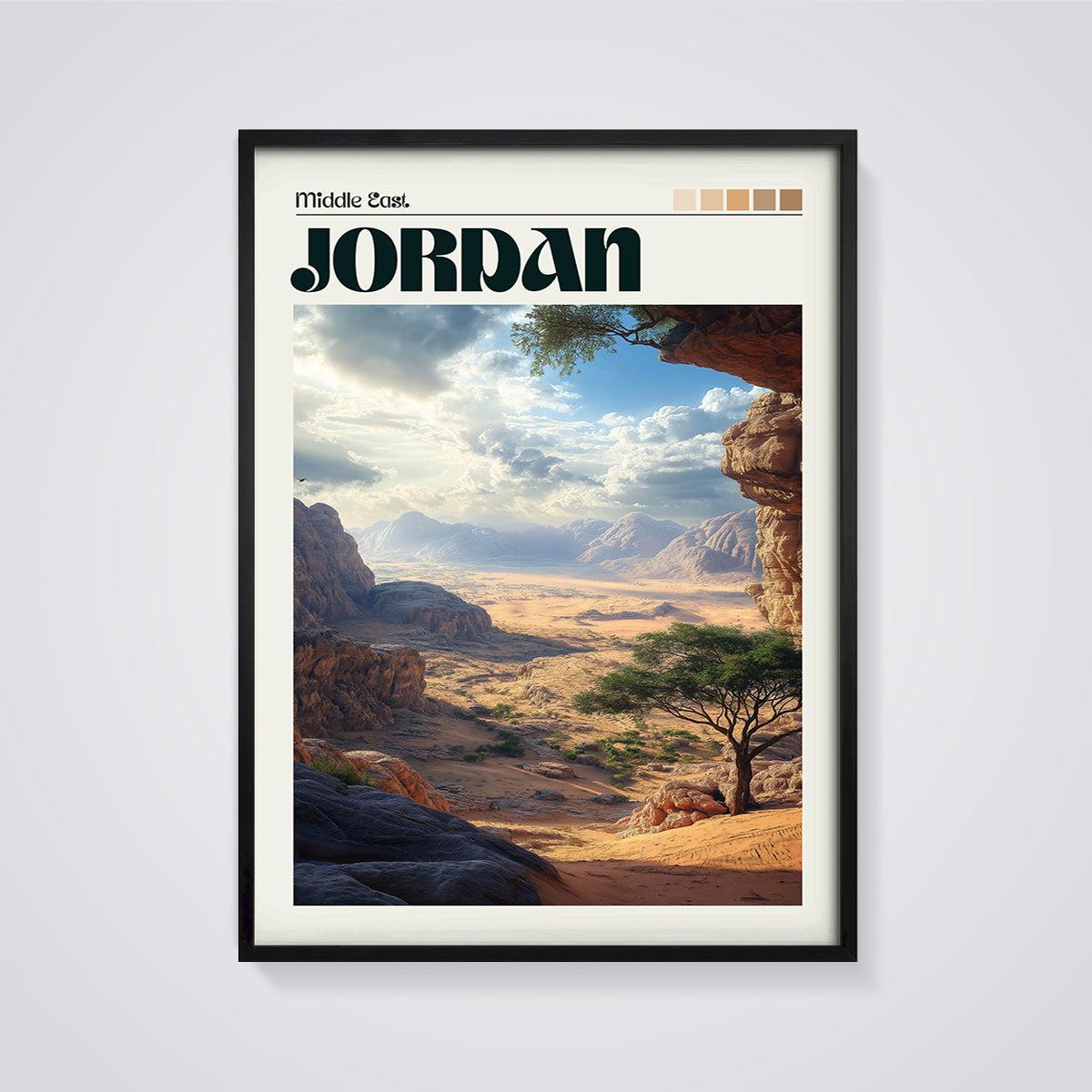 Middle East Jordan Desert Print framed in black on a grey background
