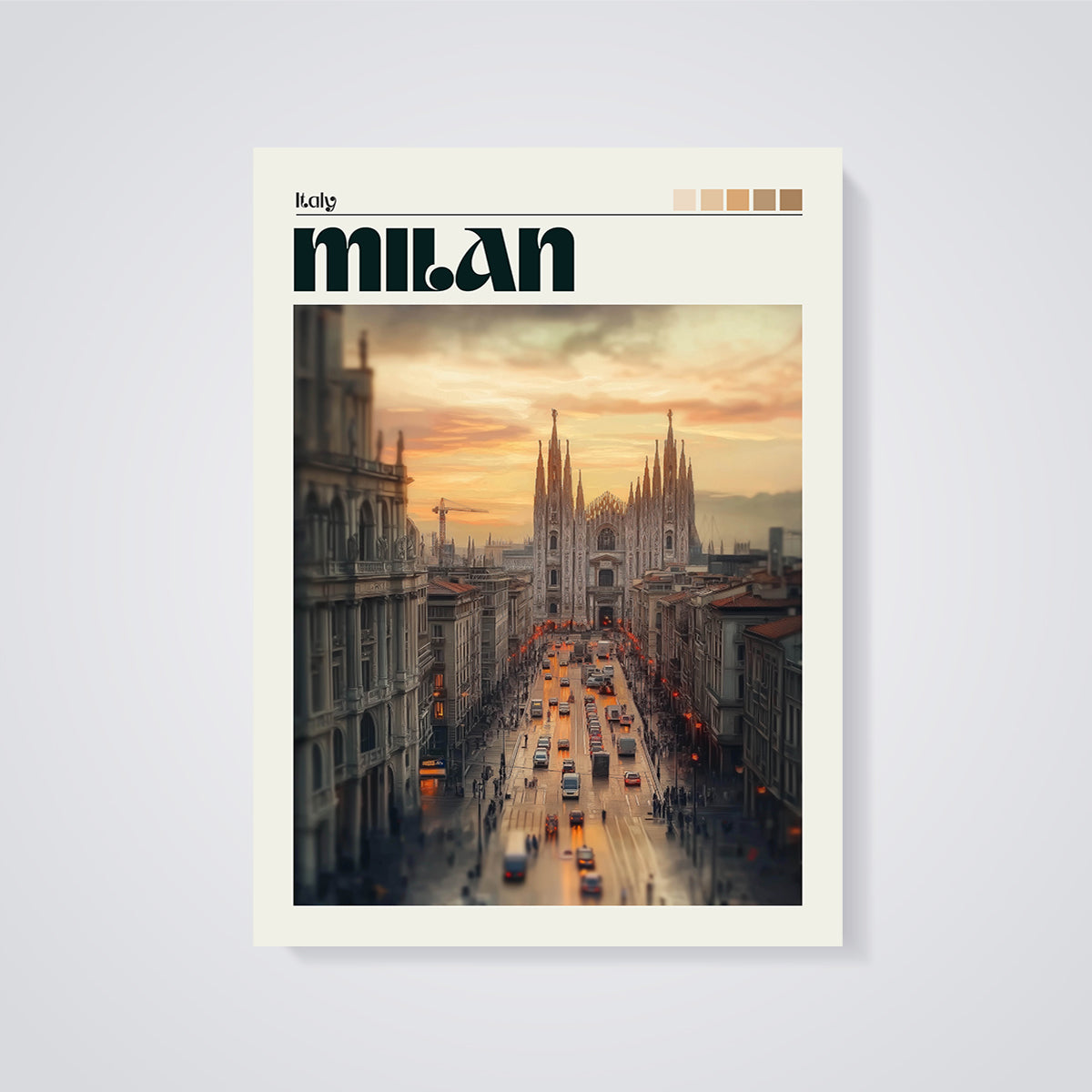 Milan Duomo Sunset Print unframed on a grey background