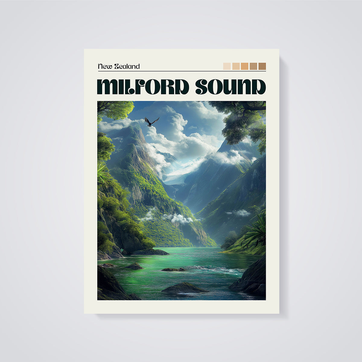 Milford Sound New Zealand Print unframed on a grey background