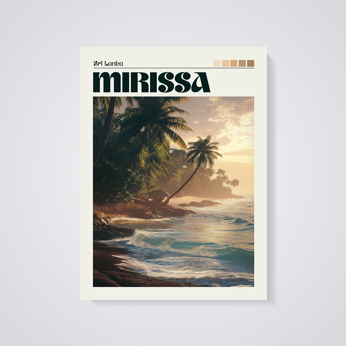 Mirissa Sri Lanka Sunset Beach Print unframed on a grey background