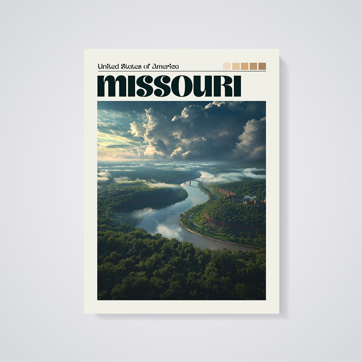 Missouri River Landscape Print unframed on a grey background