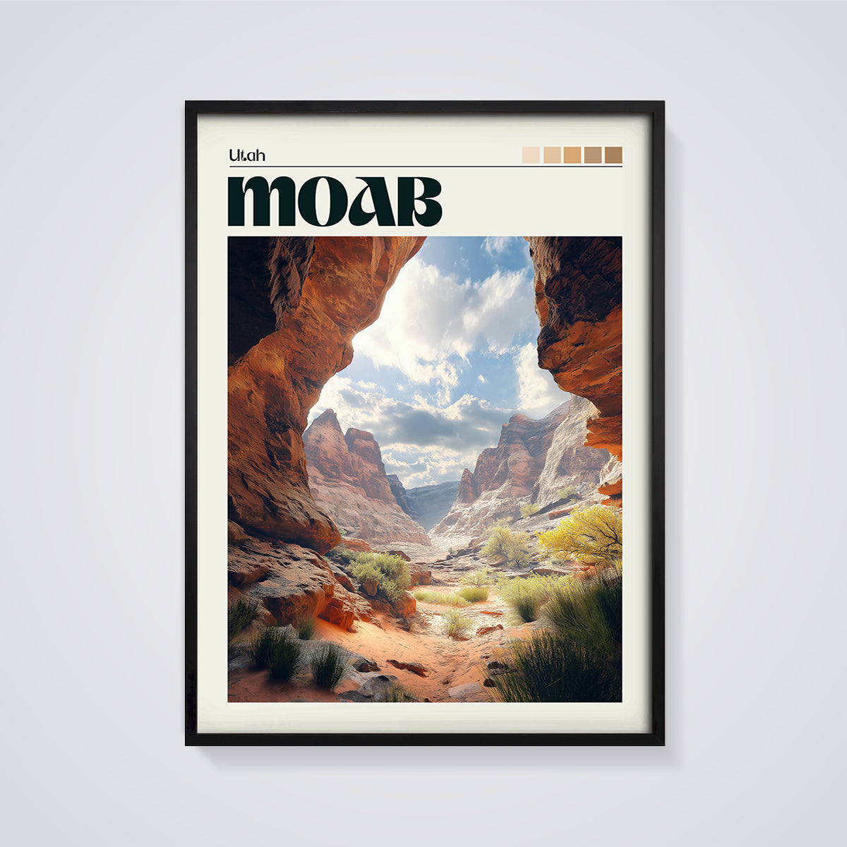 Moab Utah Canyon Print framed in black on a grey background