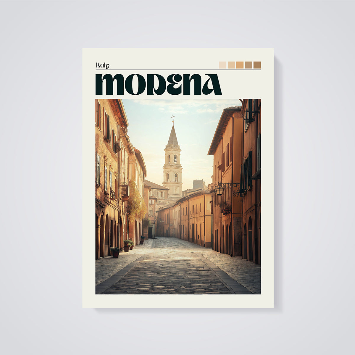 Modena Italy Street Print unframed on a grey background