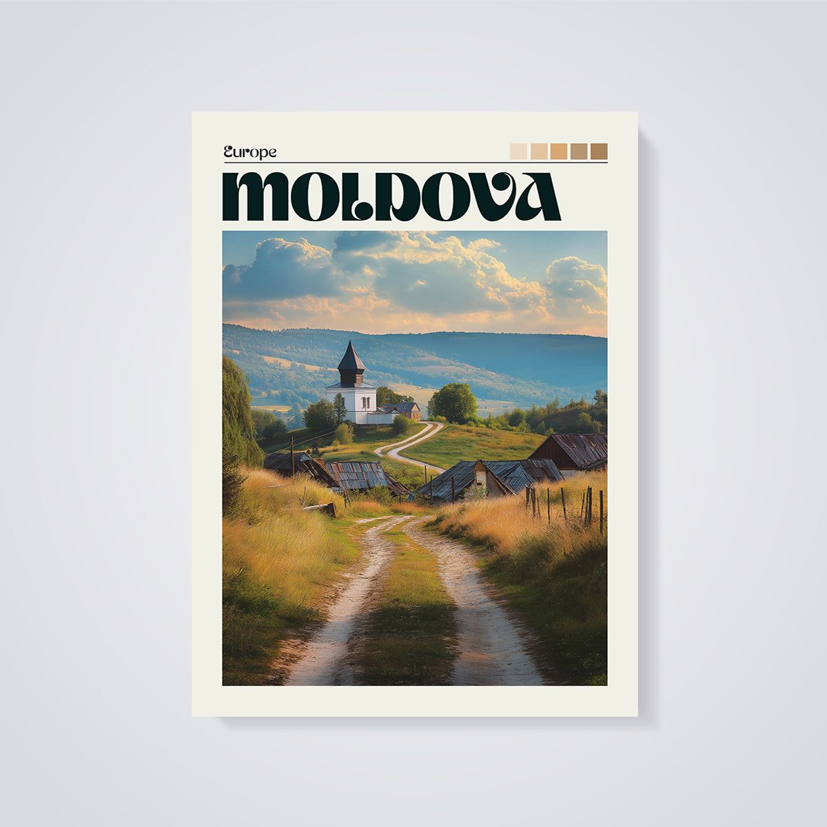 Moldova Rural Church Print unframed on a grey background