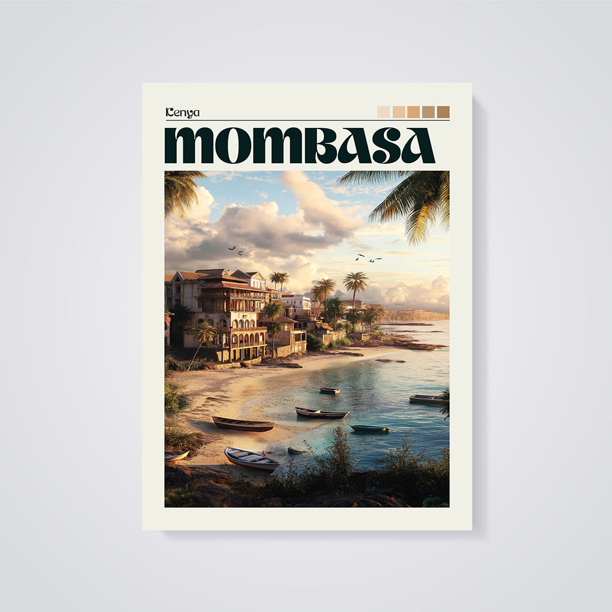 Mombasa Kenya Coastal Print unframed on a grey background
