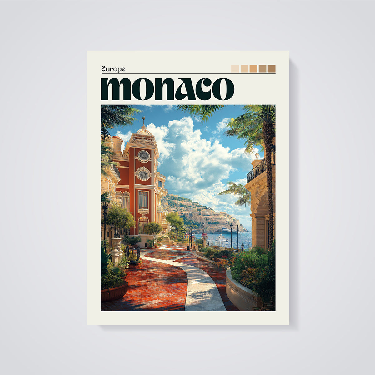 Monaco Riviera Town Print unframed on a grey background