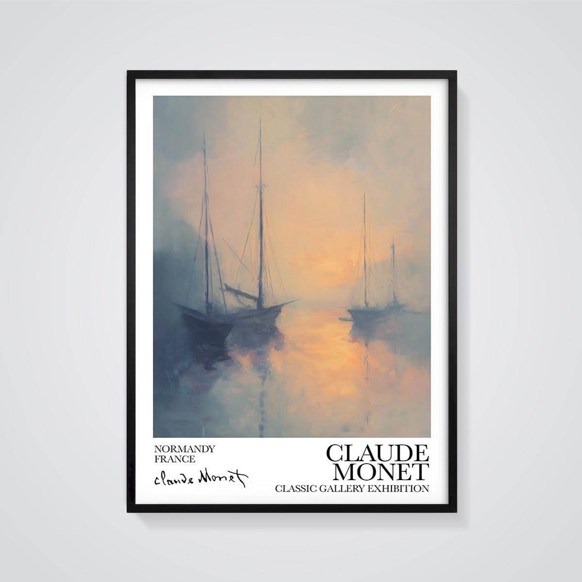 Monet Normandy Sailboats Print framed in black on a grey background