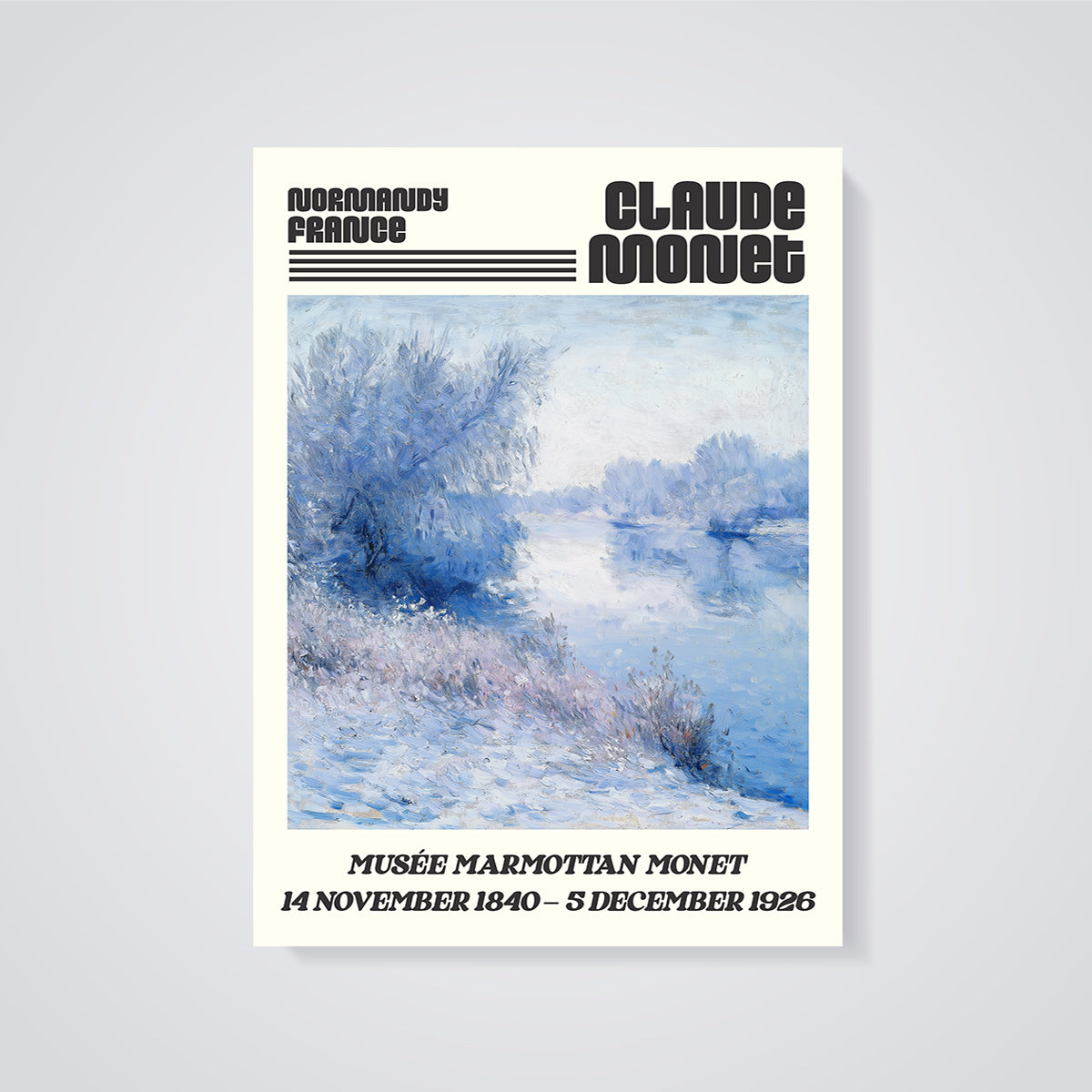 Monet Normandy Winter Landscape Print unframed on a grey background