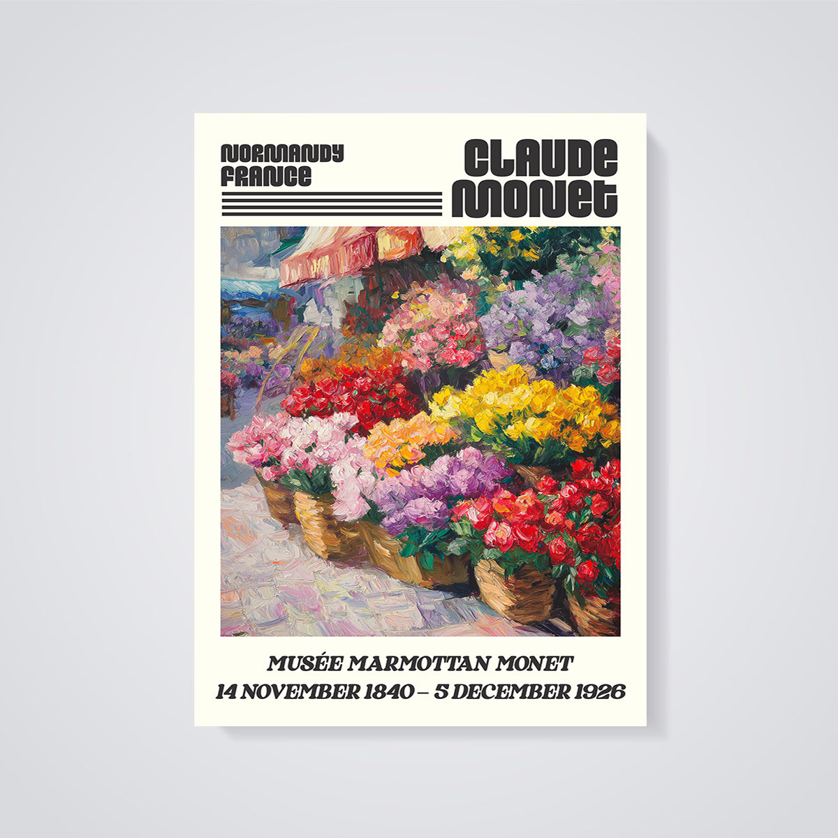 Monet's Flower Baskets Normandy Print unframed on a grey background